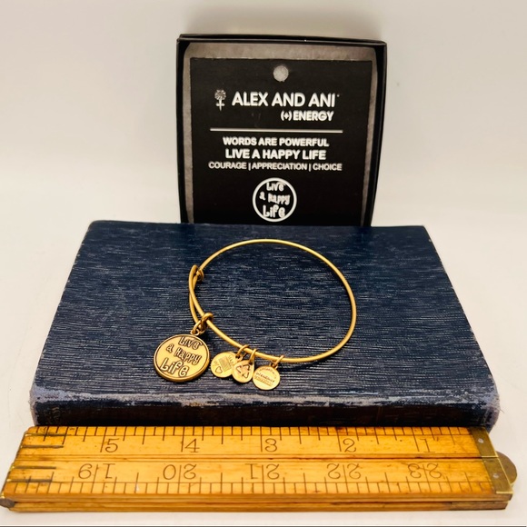 ALEX & ANI antique bronze bracelet new in box Live A Happy Life - Picture 3 of 4